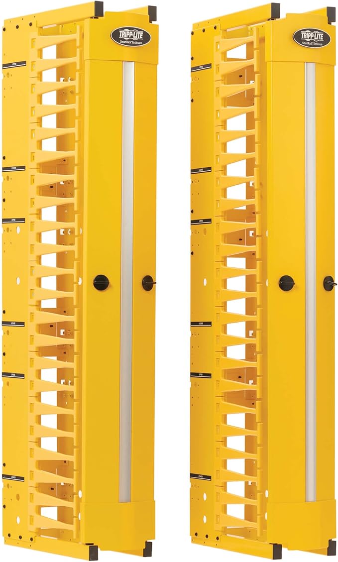Tripp Lite Vertical Cable Manager, High-Capacity Deep Double Finger Duct, Front-Facing Cover, Two 3.5 feet Tall Sections, 6 inch Wide x 11.4 inch Depth, Yellow, 5-Year Warranty (SRCABLEVRT6HDFC)