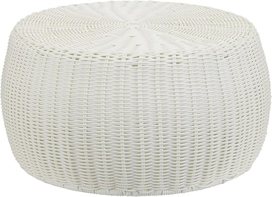 Resin Wicker Storage Stool or Side Table, White