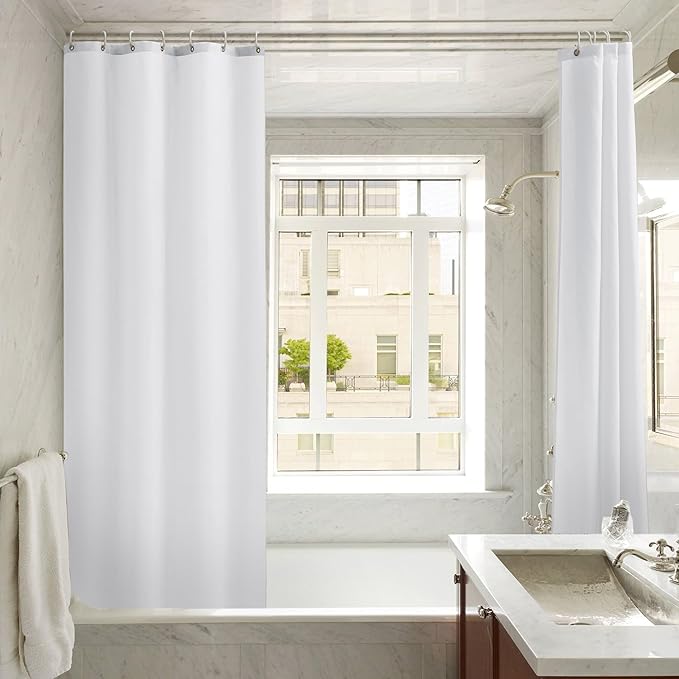 Nasitos Shower Curtain Liners 2 Pack - W36 x H72 - Washable & Water Resistant Fabric Bath Shower Liners for Narrow Stall, Stand Up Shower Stall, RV, Camper (White, 4 Magnets Included)
