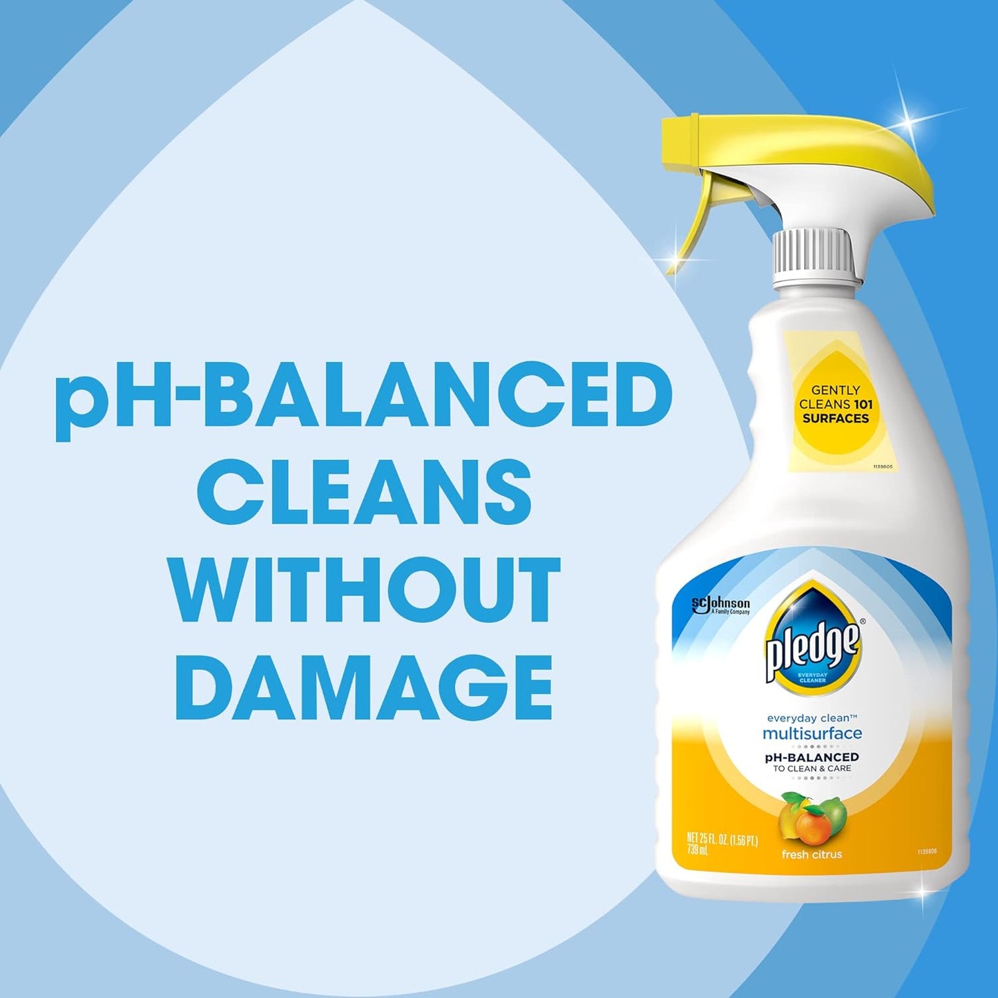 Pledge pH-Balanced Multisurface Cleaner Spray for Everyday Care, Fresh Citrus Scent, 25oz (Pack of 3)
