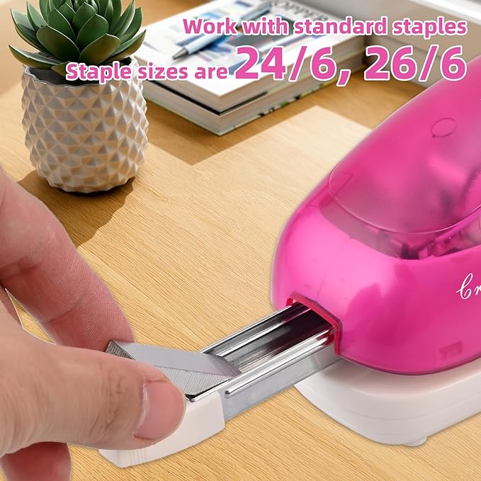 Electric Stapler-Pink,Including 2000 Staples and 1 Staple Remover, Suitable for Palm Size and high Comfort，25 Sheet Capacity, AC Adapter or Battery Powered，Battery not Included