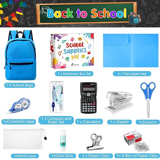 126 Pcs Christmas Middle High School Supplies Kit with Backpack for Student 7-12 Grades, School Supplies Bulk Bundle Essential Notebook Calculator for Xmas Holiday Gifts(Blue)