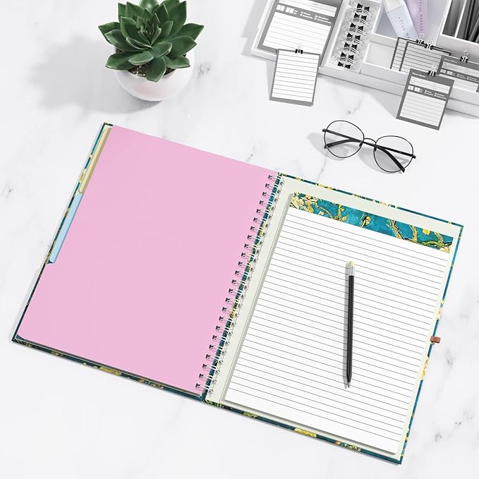 Rimilak Spiral Clipboard Folio with Refillable Lined Notepad, 14.5 x 9.8 in, Hardcover Cover with 5 Interior Pockets, Elastic Band and Pen Loop Series. Cute Stylish Clipfolio, Almond Tree