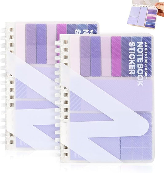 2Pcs Multi-Functional Sticky Note Combination Notebook, 220 Stickers +60 Inner Pages. Suitable for Office and Study Supplies (Purple)