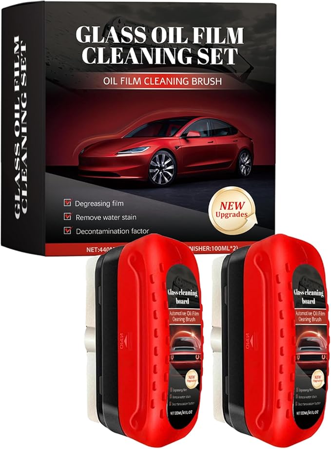 Automotive Oil Film Cleaning Brush for Auto Windows,Upgraded Clear Vision Glass Cleaner,Reusable Anti-Rain Fog Windshield Glass Oil Film Remover,Glass Cleaning Board Improves Visibility,2PCS