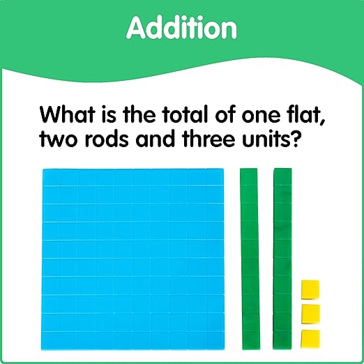 edxeducation Four Color Plastic Base Ten Blocks - 121 Pieces - Hands-on Math Manipulative for Kids - Teach Number Concepts, Place Value and Measurement - Math Learning Tools for Kids