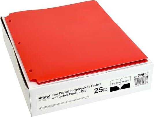 C-Line Two-Pocket Heavyweight Poly Portfolio Folder, 3-Hole Punch, 11 X 8.5, Red, 25/Box