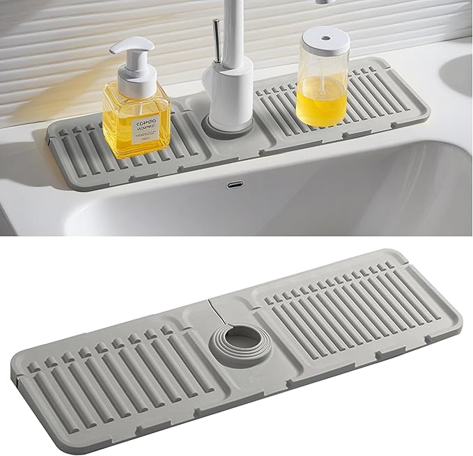 Faucet Mat for Kitchen Sink, Silicone Faucet Handle Drip Catcher Tray Mat, Silicone Kitchen Sink Splash Guard, Ideal Protective Tray for Stone Sinks in Kitchen & Bathroom