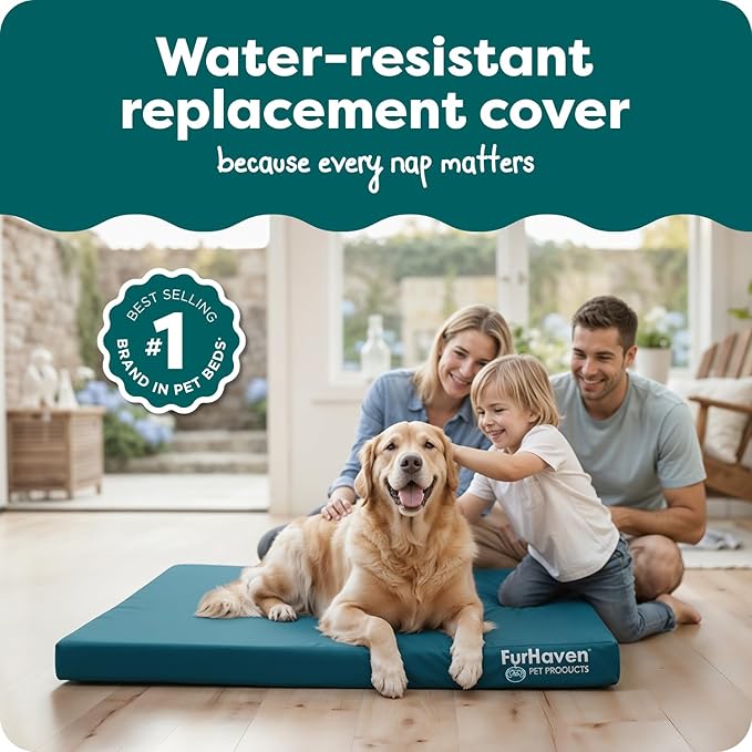 Furhaven Replacement Dog Bed Cover Water-Resistant Indoor/Outdoor Logo Print Oxford Polycanvas Mattress, Washable - Deep Lagoon, Jumbo (X-Large)