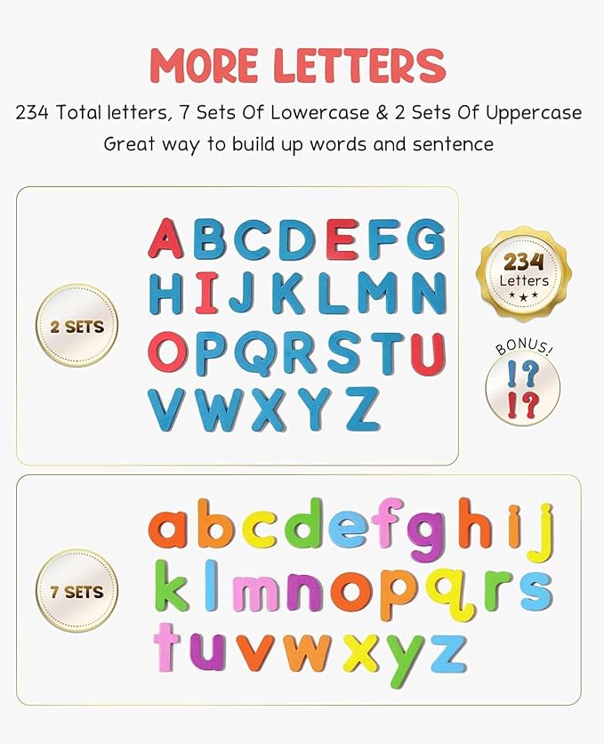 Classroom Magnetic Letters Kit Colorful 234 Pcs with Double - Side Magnet Board - Foam Alphabet Letters for Preschool Kids Toddler Spelling and Learning - Fridge Magnets ABC Education Toys