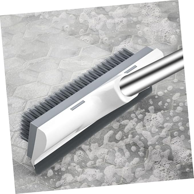 Extendable Long Handle Floor Scrubbing Brush with Stiff Bristles for Bathroom Tile Deck Hard Floor Cleaning and Scraper Dual-use Wide Area Efficient Scrub for Bathtub and Shower