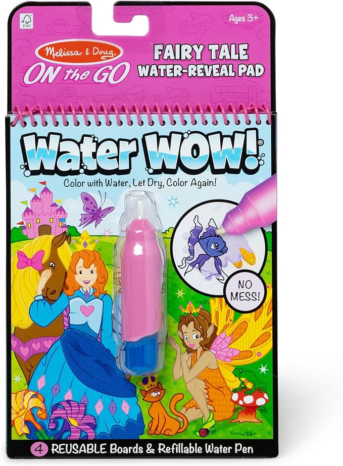 Melissa & Doug On The Go Water Wow! Mess Free Coloring Book, Reusable Water-Reveal Activity Pad, Fairy Tale, Travel Toys, Party Favors, for Toddlers & Kids Ages 3+ - FSC Certified