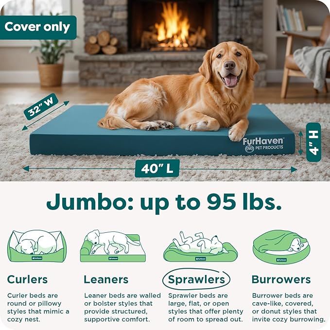 Furhaven Replacement Dog Bed Cover Water-Resistant Indoor/Outdoor Logo Print Oxford Polycanvas Mattress, Washable - Deep Lagoon, Jumbo (X-Large)