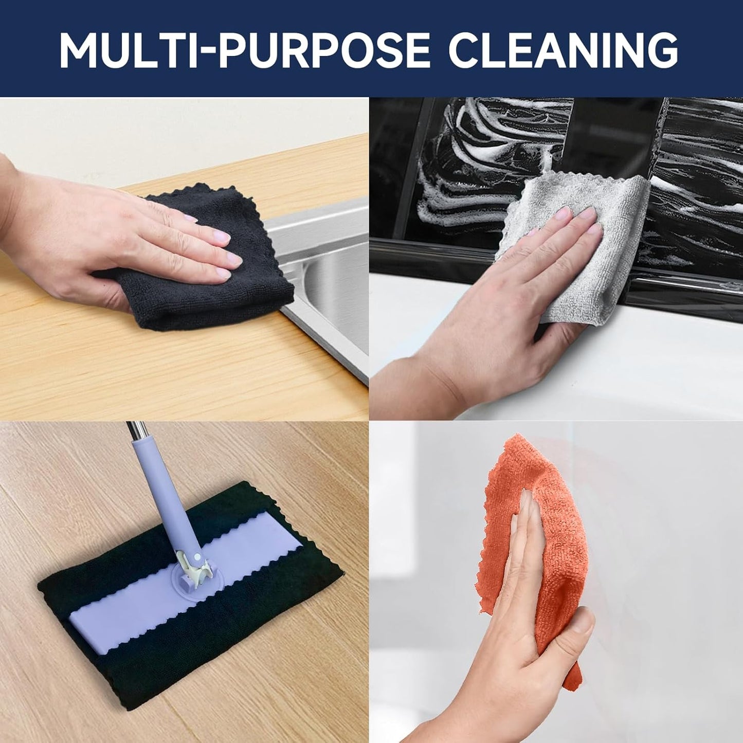 MRD's Home 20Pack Microfiber Cleaning Cloth in Bag,Multi-Purpose Reusable Cleaning Wipes Rags,Lint Free,Scratch & Streak-Free Cloth for Car,Small Microfiber Towels for House Wash,12" x 12"（Orange）
