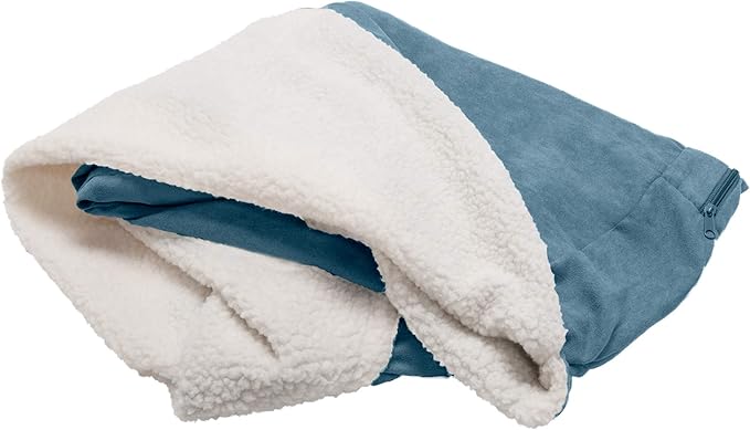 Furhaven Replacement Dog Bed Cover Sherpa & Suede Snuggery, Machine Washable - Blue, 26-inch