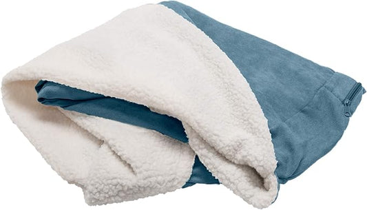 Furhaven Replacement Dog Bed Cover Sherpa & Suede Snuggery, Machine Washable - Blue, 26-inch