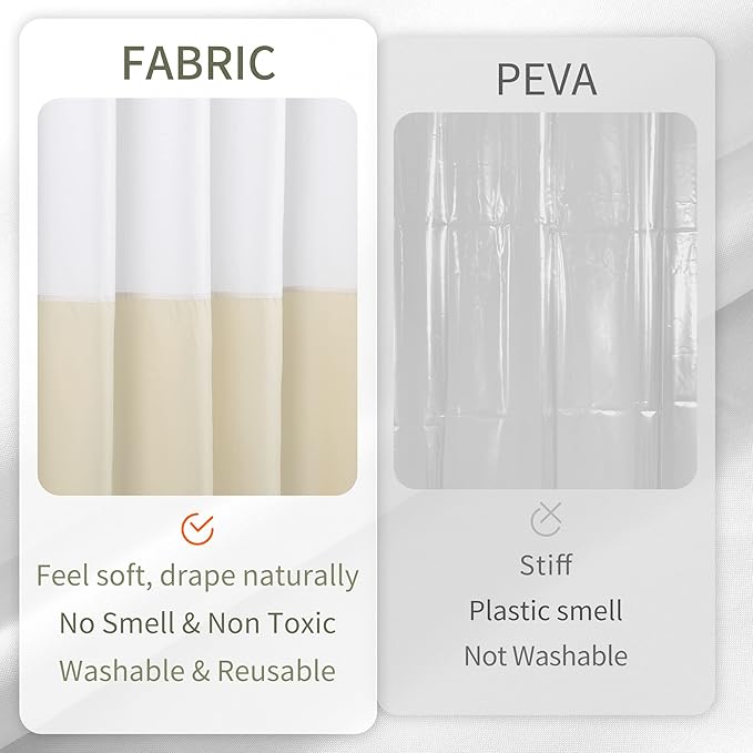 ALYVIA SPRING Waterproof Fabric Shower Curtain Liner - Soft & Light-Weight Cloth Shower Liner, 3 Bottom Magnets, Hotel Quality & Machine Washable - Standard Size 72x72, White and Cream