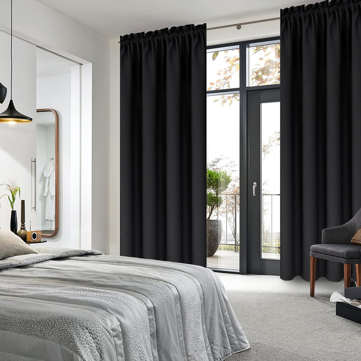 DWCN Black Blackout Curtains for Bedroom –Rod Pocket Thermal Insulated Room Darkening Drapes for Living Room, W 42 x L 54 Inch, 2 Panels