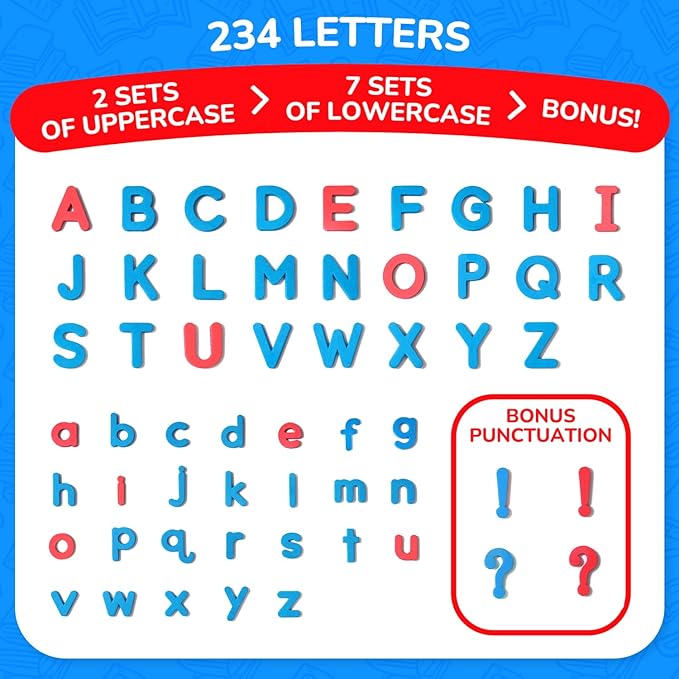JoyCat Classroom Magnetic Letters Kit 234 Pcs with Double-Side Magnet Board - Foam Fridge Alphabet Letters for Kids Spelling and Learning, Homeschool Activity Pre-K Kid Learning Tool