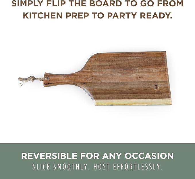 PICNIC TIME Artisan 18" Acacia Charcuterie Board with Raw Wood Edge, Wooden Cutting Board with Handle, All-Purpose Serving Platter, Decorative and Reversible Serving Plank (Acacia Wood)