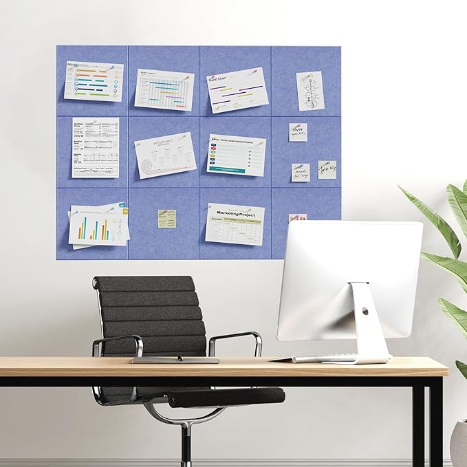 MaxGear Large Cork Board for Wall 36" x 24", Sky Blue Bulletin Board, 6 Pack Felt Wall Tiles with Pushpins, Cork Boards for Office Push Pin Board Tack Board Felt Board