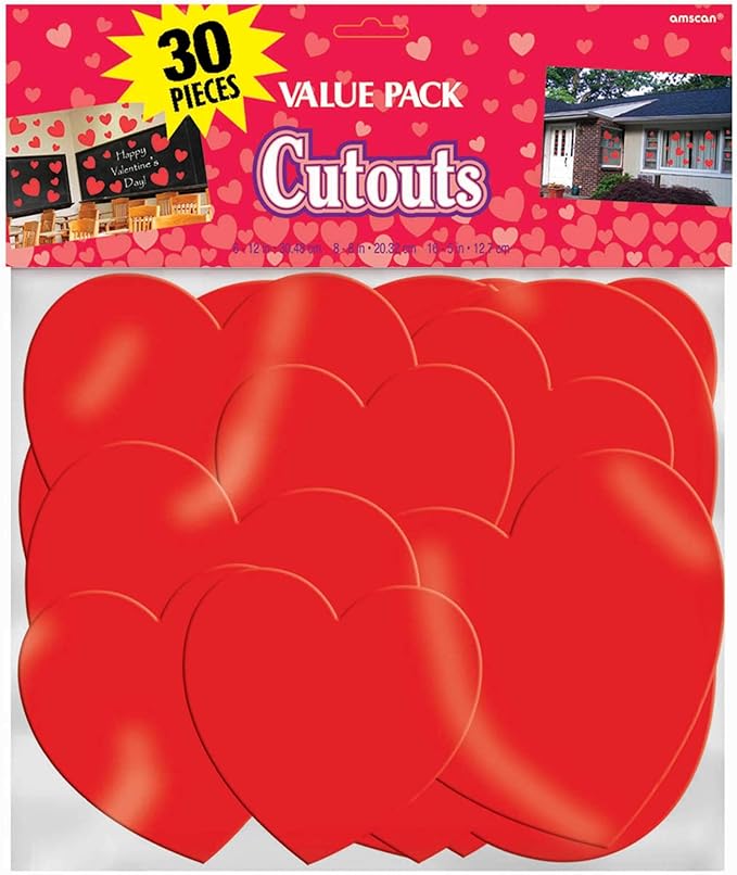 Red Paper Heart Mega Value Pack Cutouts - 5", 7", 12" (30 Pc) Vibrant Decorations for Weddings, Valentine's Day & Crafts