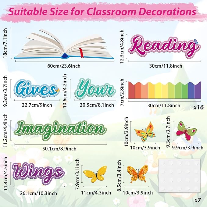 Reading Bulletin Board Decorations Set Classroom Spring Butterfly Bulletin Board Borders Cutouts Decor Reading Gives Your Imagination Wings School Bulletins Boards Craft Home Wall(Read)