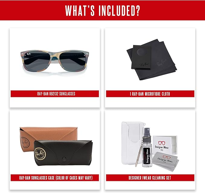 Ray-Ban RB2132 NEW WAYFARER 55MM Square Sunglasses For Men For Women +BUNDLE with ACCESSORY EYEWEAR KIT