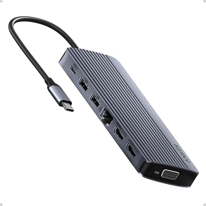 Anker Laptop Docking Station 3 Monitors, 14 in 1 USB C Hub, Triple Display USB C Docking Station with Dual 4K HDMI, 1080p VGA, 80W PD, USB-A/C Data Ports for Dell XPS and More (Charger not Included)