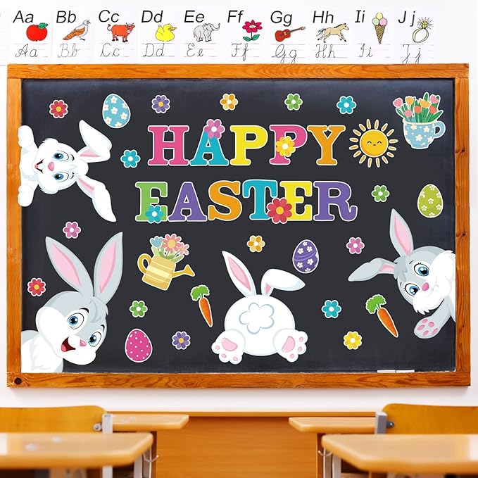 Pasimy Easter Bulletin Board Decorations Set Christian Easter Classroom Decorations Easter Bunny Egg Paper Cut Outs for School Nursery Spring Easter Birthday Party Supplies (Rabbit)