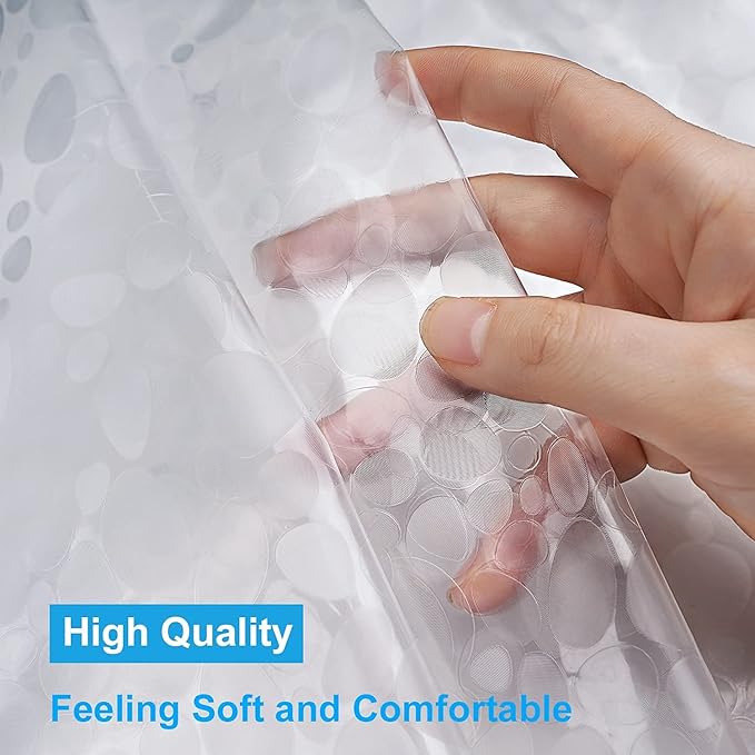UFRIDAY Clear Shower Curtain Liner 72 x 72 inch,EVA 3D Cobblestone Weighted Plastic Bathroom Shower Curtain Liner with 3 Big Magnets,Transparent.