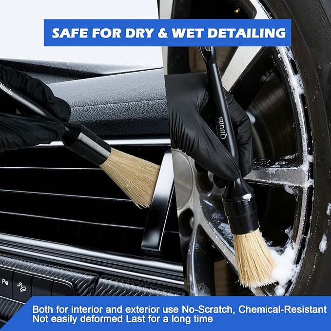 5PCS Car Detailing Brush Set,Ultra Soft Boars hair Detailing Brush,4 PCS Premium Natural Boars Bristles+1 PC Interior Dust Brush,for Cleaning Car Interior Dashboard Leather Seat Air Vents wheel