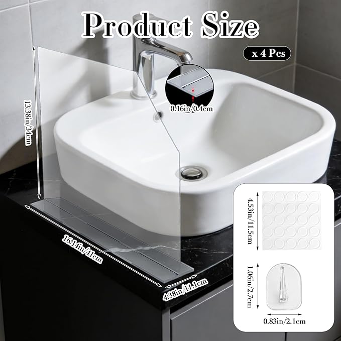 4 Pcs Acrylic Sink Splash Guard with Base 16.14 x 13.38 Inch Plate Countertop Partition Transparent Freestanding Panel Barrier for Hospitals Labs Home Kitchen Bathroom