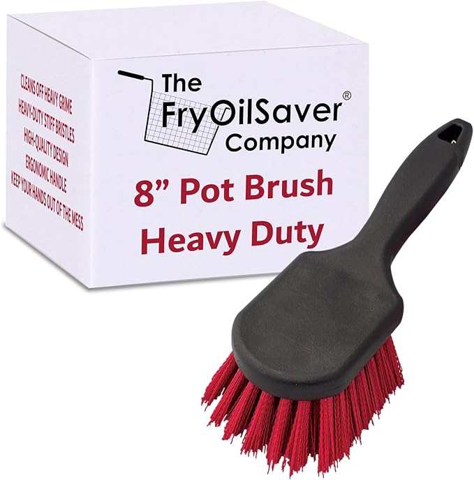 8 Inch Pot & Dish Kitchen Scrub Brush for Heavy-Duty Cleaning – Stiff Bristle Scrubber for Sink, Cast Iron, and Grill Grates - Kitchen Dish Scrubber Brush - 90048 by FryOilSaver Co.