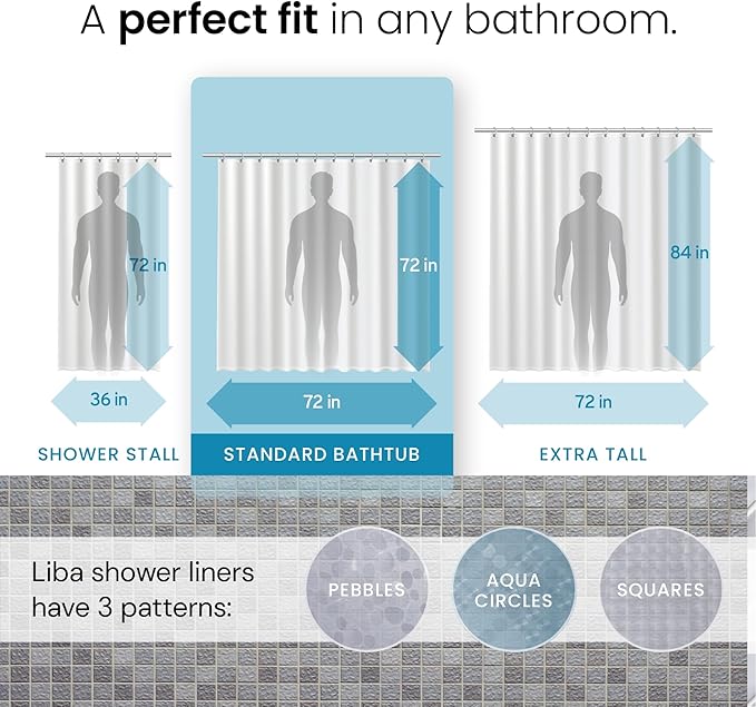 LiBa Plastic Shower Curtain, Heavy Duty 8G Shower Curtain for Bathroom, Waterproof Vinyl Shower Curtain, 3 Magnets, Rustproof Mental Grommets - 3D Clear Pebbles Pattern, 72x72