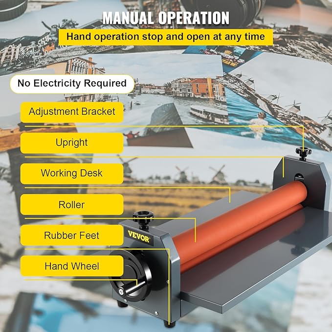 VEVOR Manual Cold Roll Laminator Commercial Professional 25 Inch 1.18" Thickness Foldable Roll Laminating Machine Vinyl Photo Film Mounting Laminator for Uses 25" Max Film Width