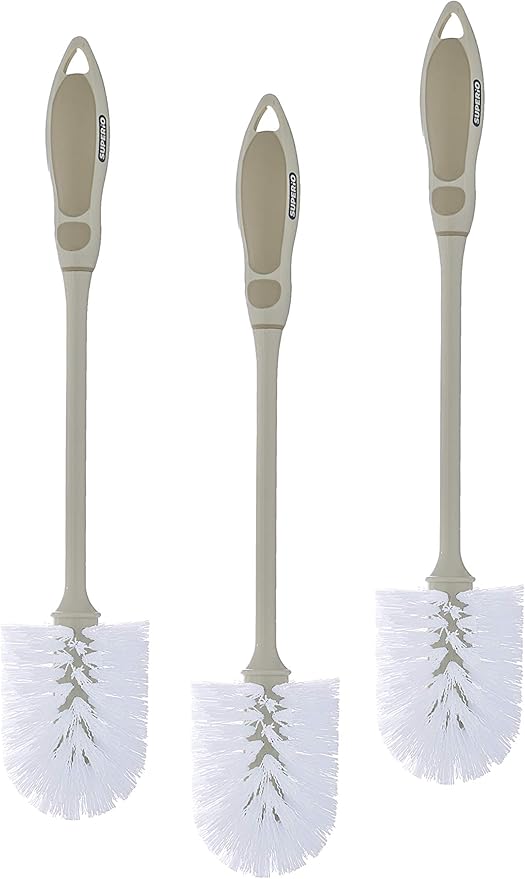 Superio Beige Toilet Brush Heavy Duty Durable Bristles with Long Handel Comfort Grip