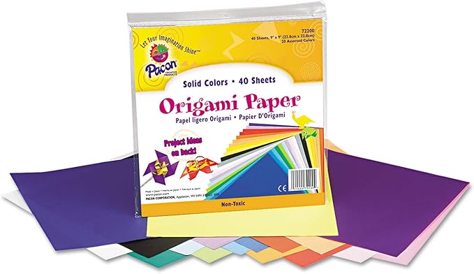 Pacon 72200 Origami Paper, 30 lbs., 9 x 9, Assorted Bright Colors, 40 Sheets/Pack