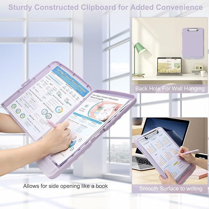 SFLHHDM Purple Clipboard, Clip Board 8.5x11, Teacher Clipboards with Storage, Plastic Clipboard with Pen Holder, Clipboards Storage for Women Teachers Work, School & Office Supplies