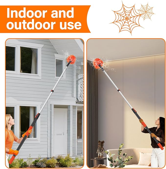 26FT Cobweb Duster with Extension Pole - High Reach Duster for High Ceilings & Outdoor Use - Telescoping Pole 5-20 Ft, Soft Bristles Cobweb Cleaner - 3/4" Acme Universal Thread
