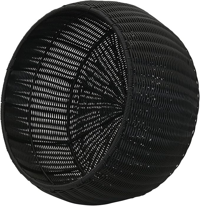 Household Essentials Handwoven Resin Storage Stool Ottoman, Black