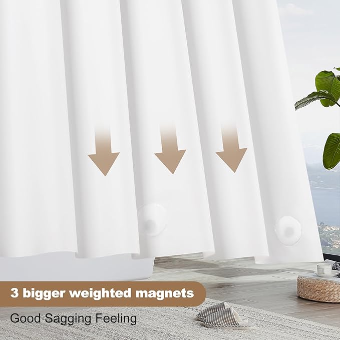 UFRIDAY White Shower Curtain Liner Premium PEVA 72 x72 inch,Heavy Duty Shower Curtain with 3 Weighted Magnets, Plastic Waterproof Bath Curtains with 12 Hooks