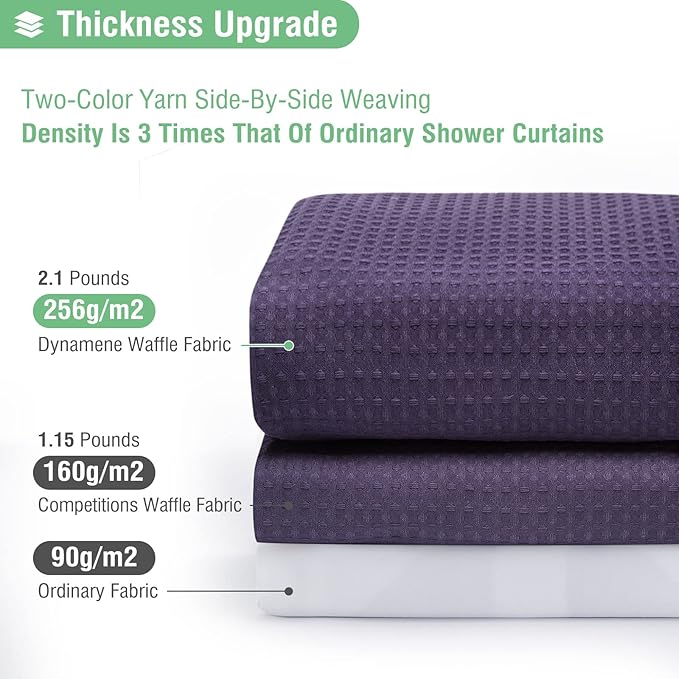 Dynamene Purple Fabric Shower Curtain - Waffle Textured Heavy Duty Cloth Shower Curtains for Bathroom, 256GSM Hotel Spa Luxury Weighted Polyester Bath Curtain Set with 12 Plastic Hooks(72Wx72H,Purple)