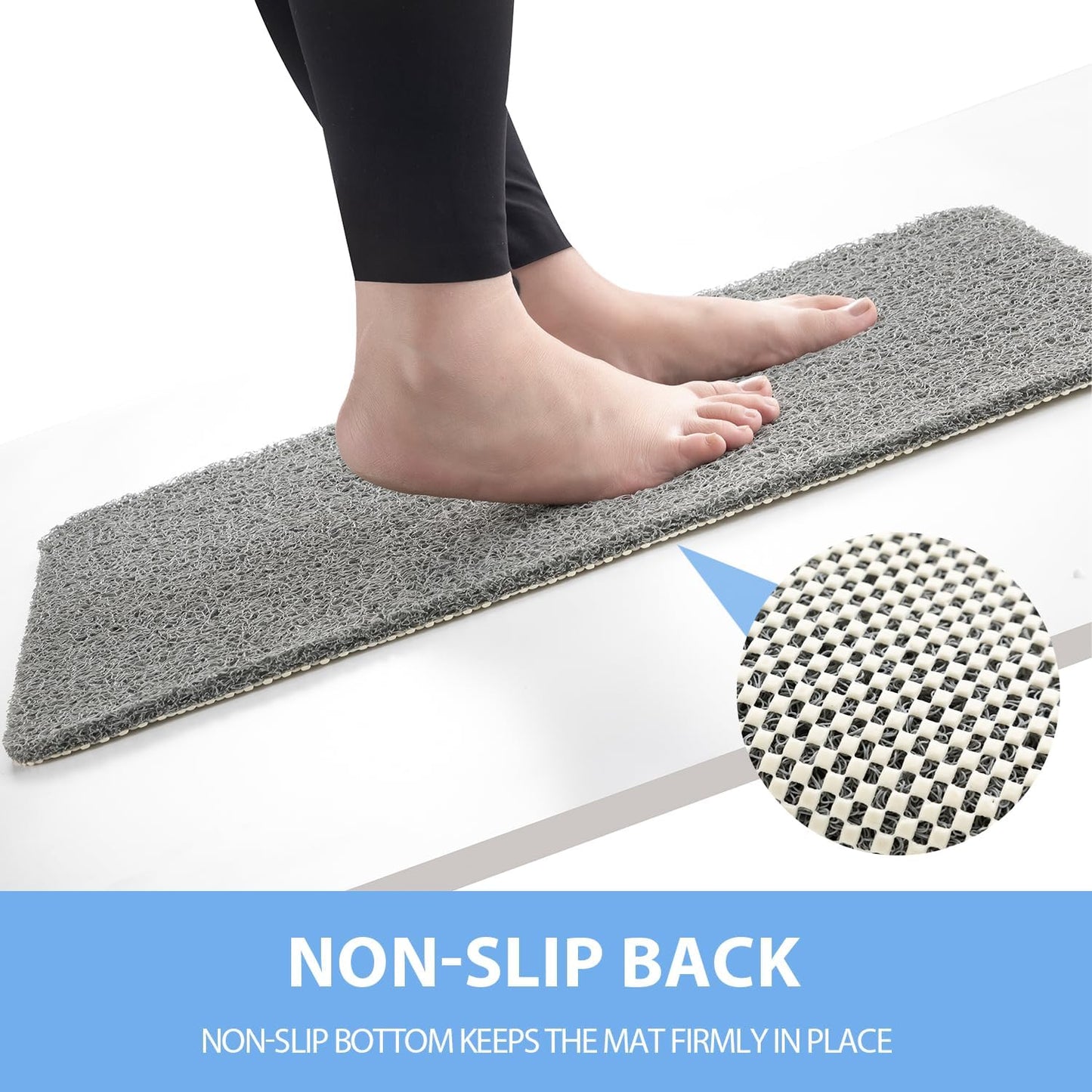 Non-Slip Bathtub Mat, 2 Pack Anti Slip Shower Mat, Fast Drying Bathtub Mats, Foot Scrubber Mat, Anti Slip Mat for Tub, Floor, Bathroom, Kitchen, Home, Hotel (Grey 24"×16"+24"×16")