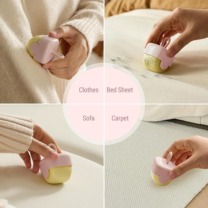 Mini Lint Roller,Washable Sticky Roller Reusable Lint Remover Portable Pet Hair Remover for Clothes,Travel Household (Pink+Pink)