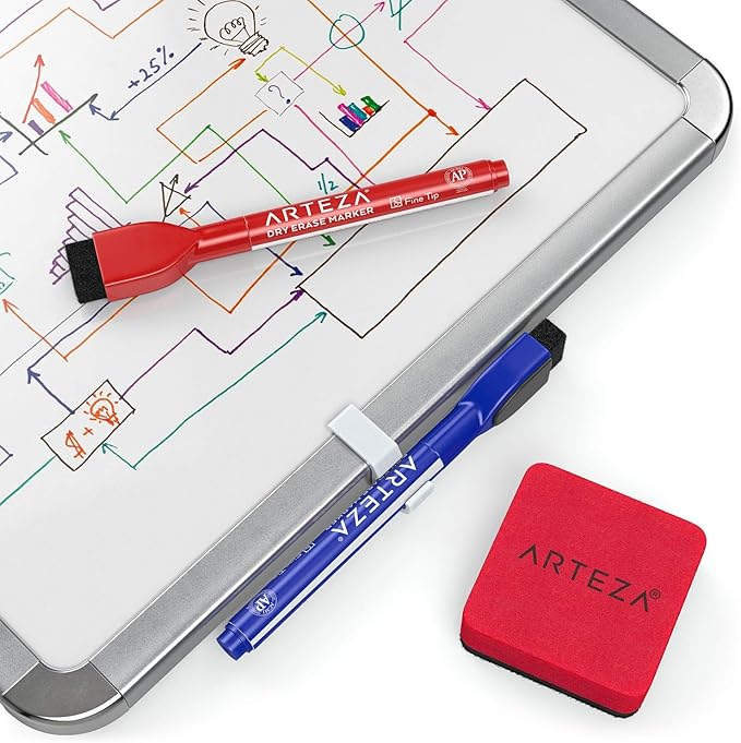 ARTEZA Magnetic White Board Set, 2-Pack 8.5x11 Dry Erase Boards with Markers & Magnets, for Wall, Fridge, Office, Planning & Classroom Use