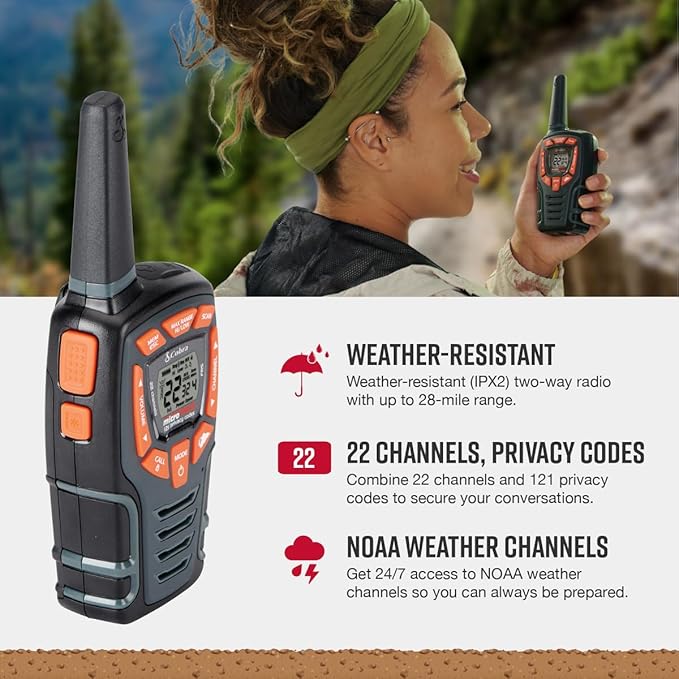 Cobra ACXT545 Weather-Resistant Walkie Talkies - Rechargeable, 22 Channels, Long Range 28-Mile Two-Way Radio Set (2-Pack)