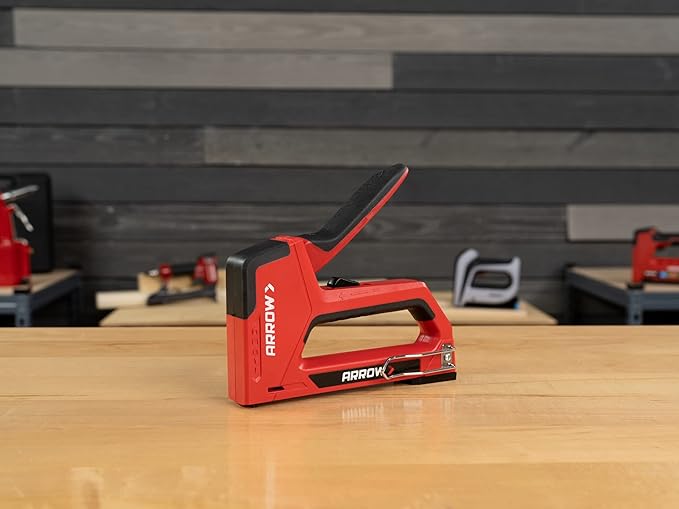 Arrow T501 5-in-1 Manual Staple and Nail Gun, Wire Stapler, and Brad Nailer for Wood, Upholstery, Construction, Insulation, Crafts, Fencing, and Cable, Black/Red