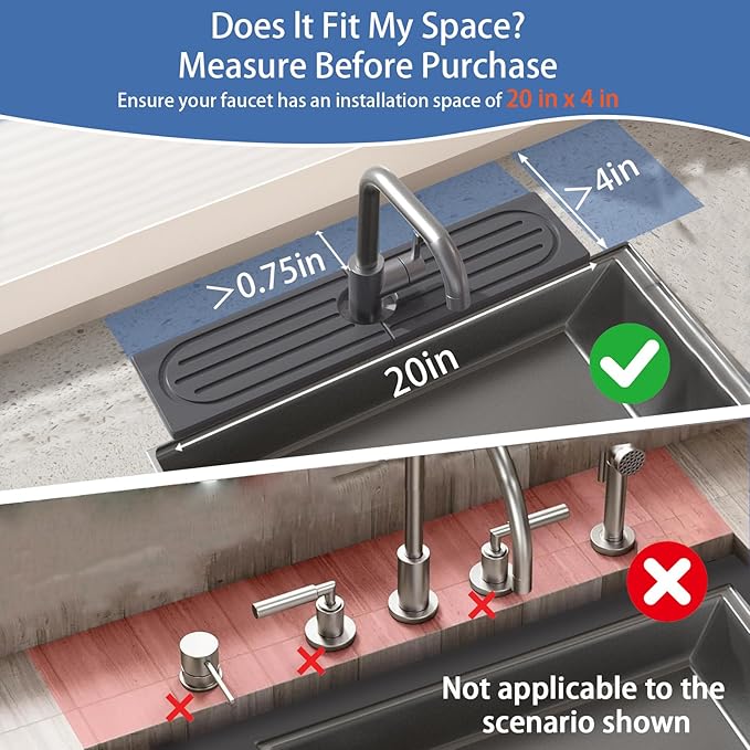 Fast Drying Stone Faucet Mat for Kitchen Sink with Raised Feet, Water Absorbent Diatomite Stone Sink Tray, Faucet Sink Splash Guard, Prevents Moisture Buildup, Durable Protector for Bathroom Counter