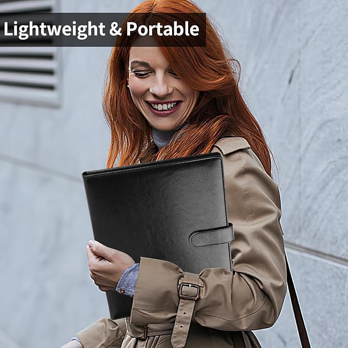 Professional Padfolio with Clipboard, Faux Leather Portfolio Folder Binder, Legal Pad Holder for A4 Letter Size Notepad, Resume, Writing Pad, Ideal Organizer for Business Office Conference, Black